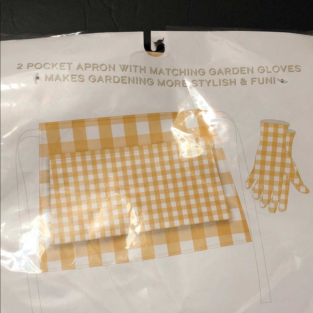 Orange white gingham style 2 pocket apron and gloves gardener gift set new